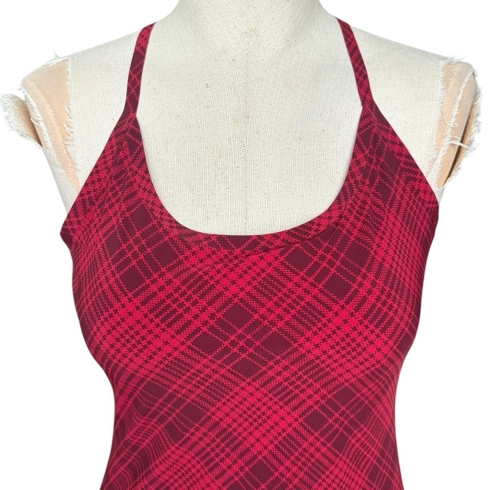 Outdoor Voices The Exercise Dress In Pomegranate Plaid Red XS - Picture 4 of 11